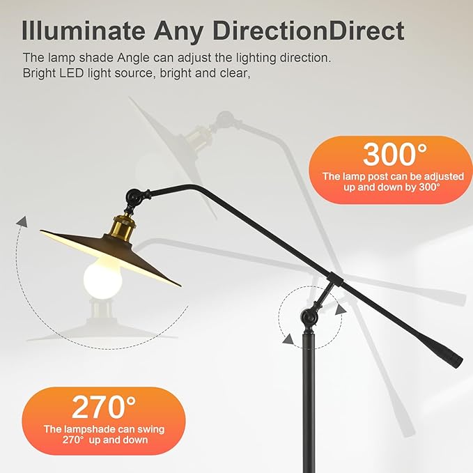 Swing Arm Floor Lamp with Smart Remote Control and Bluetooth Dimming,Living Room Corner Bedroom Office Library Farmhouse Reading Standing Lights, Bright Adjustable Black Rustic Industrial Home Decor
