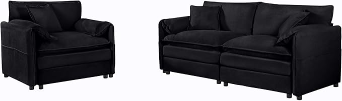 Chenille Sofa Set for Living Room, Modern Deep Seat Sofa Chair and Oversized 3-Seater Cloud Couch for Bedroom, Office, Apartment, Furniture Set