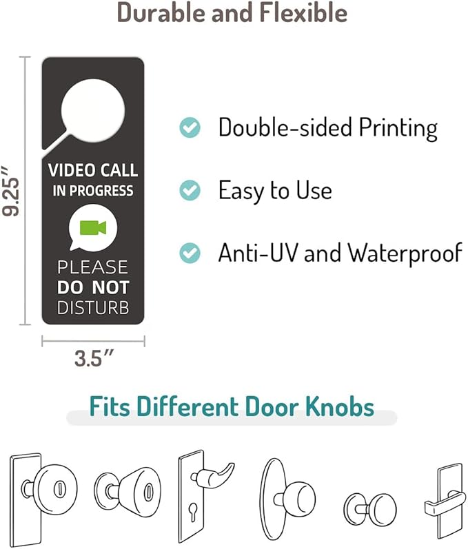 Video Call In Progress Do Not Disturb Door Hanger Sign, 2 Pack (Printed on Both Sides), 9.3″x3.5″ PVC Plastic, Please Do Not Disturb Sign for Home, Office. Type 10