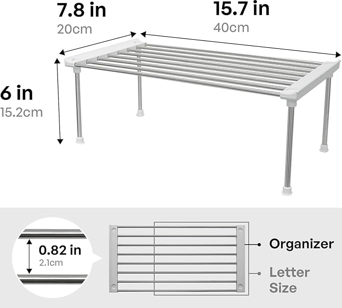 carrotez Cabinet Organizer Shelf, Set of 2 Stackable Kitchen Counter Shelves, Kitchen Cabinet Organizers and Storage, Pantry Storage Shelf Organizer, 15.7 x 7.8 x 6.1 - White