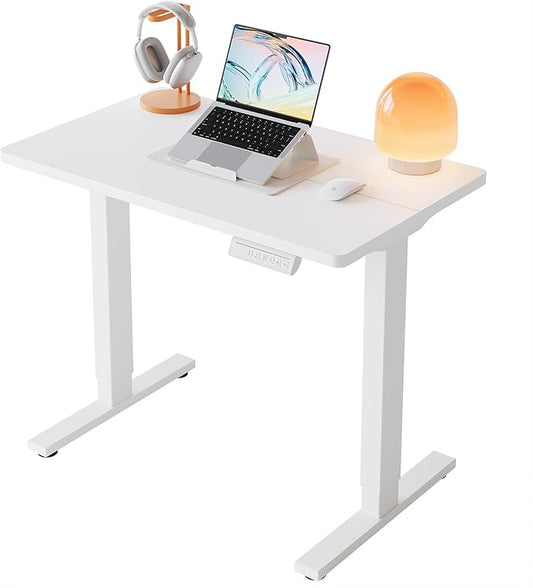 HUANUO 32" Small Electric Standing Desk Adjustable Height, 4 Memory Height Settings, Sit Stand Up Desk for Home Office & Computer Workstation, White