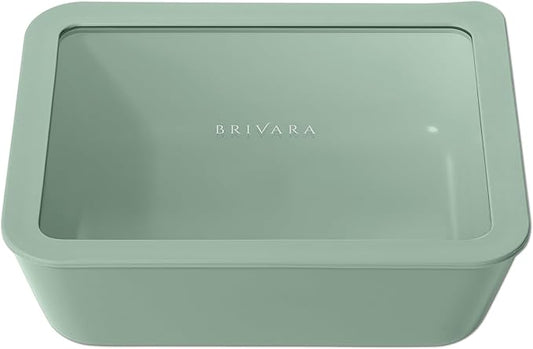 Ceramic Coated Glass Food Storage Container | No PTFE, PFOA, PFAS, and BPA | Reusable Non Toxic Meal Prep Container with Glass Lid | Easy To Store | 11 Cup Rectangle [Willow]