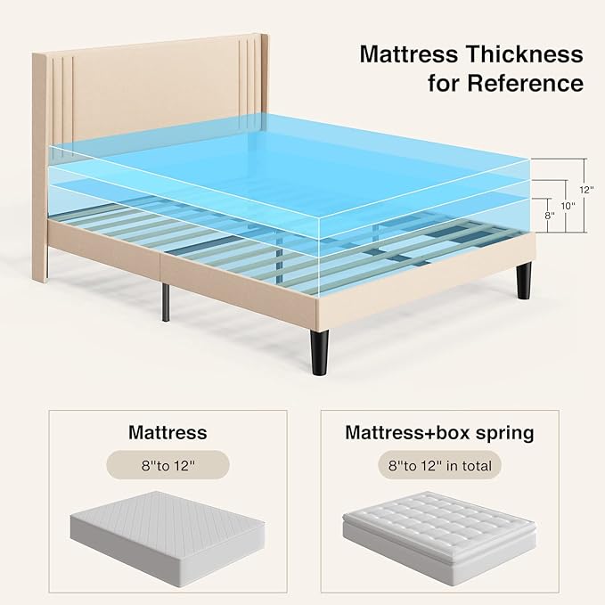 Gizoon Full Bed Frame with Wingback Headboard, Upholstered Platform Bed with Modern Geometric Headboard, Wooden Slats, Noise-Free, No Box Spring Needed