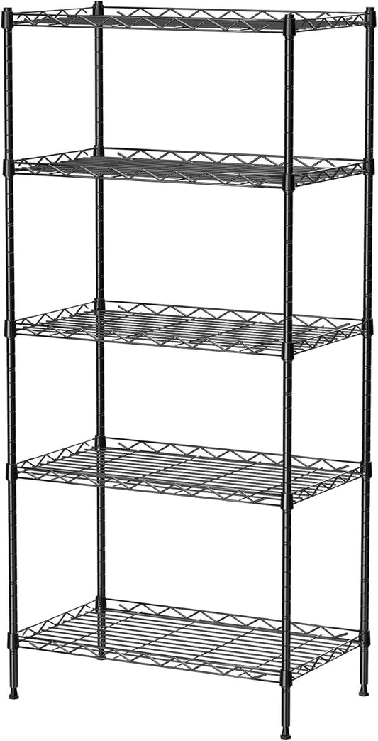 5 Tier Standing Metal Wire Shelving Unit, Adjustable Height, Storage Shelf Units for Laundry Bathroom Kitchen Pantry Closet (11.6" D x 21.2" W x 49" H inches, Black)