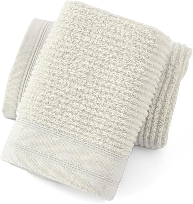 YiLUOMO White Hand Towel Set of 2 Soft Ribbed Striped Pattern 100% Cotton Absorbent Decorative Towel for Bathroom 13 x 29 Inch