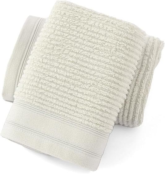 YiLUOMO White Hand Towel Set of 2 Soft Ribbed Striped Pattern 100% Cotton Absorbent Decorative Towel for Bathroom 13 x 29 Inch
