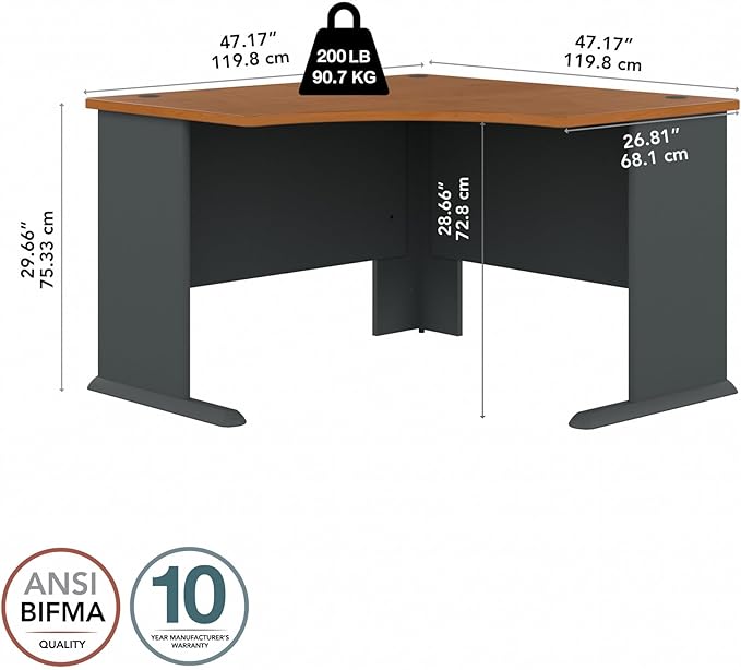 Bush Business Furniture Series A 48W Corner Desk in Natural Cherry and Slate, Compact L Shaped Workstation, Office Desktop Solution for Workspace