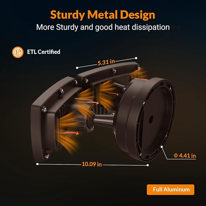 LEPOWER 3000LM LED Flood Light Outdoor, Switch Controlled LED Security Light, 28W Exterior Lights with 2 Adjustable Heads, 5500K, IP65 Waterproof for Garage, Yard, Patio Brown