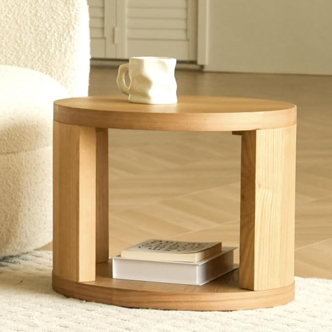 Round Nesting Coffee Table Set of 2, 31.5" Large and 18" Small Low Tables, Modern Wood Grain Tables for Living Room, Brown