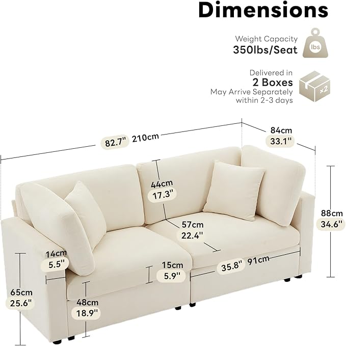 Tbfit Loveseat Modular Sectional Couch, Oversized 82" Comfy Cloud Sofa for Bedoom, Living Room, Washable Cover, Beige