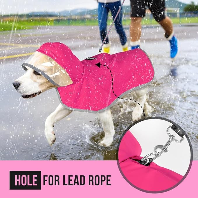 SlowTon Dog Raincoat, Adjustable Dog Rain Jacket Clear Hooded Double Layer, Waterproof Poncho with Reflective Strip Straps and Storage Pocket for Small Medium Large Dogs Puppies(FU S)