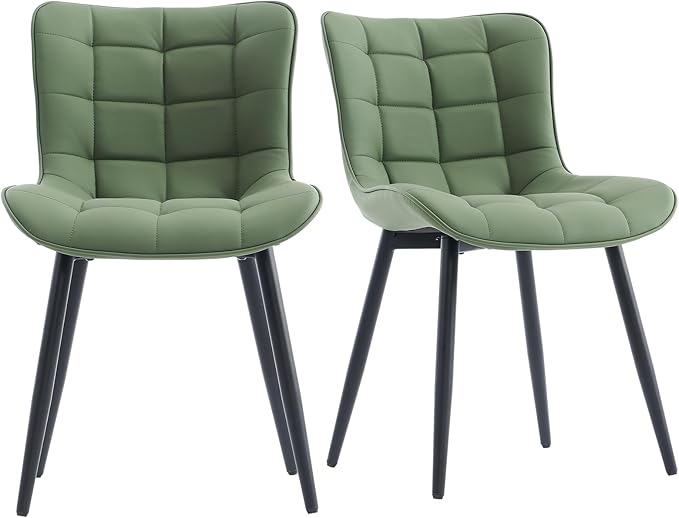 YOUTASTE Olive Green Dining Chairs Set of 2 PU Leather Upholstered Modern Armless Dining Room Chair with Back Metal Legs Kitchen Dinner Accent Guest Chairs for Vanity Reception Waiting Room