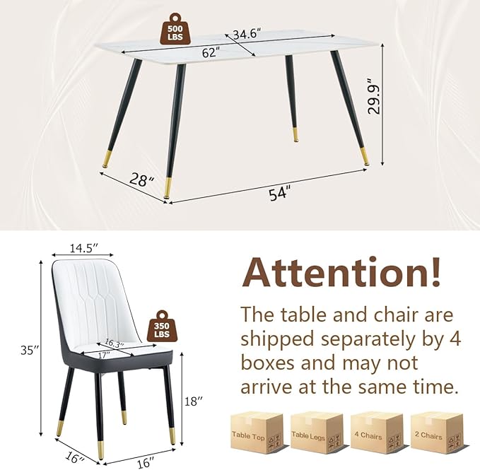 7 Piece Modern Dining Set, 62'' Sintered Stone Dinner Table for 6, 6 Chairs, Easy to Assemble