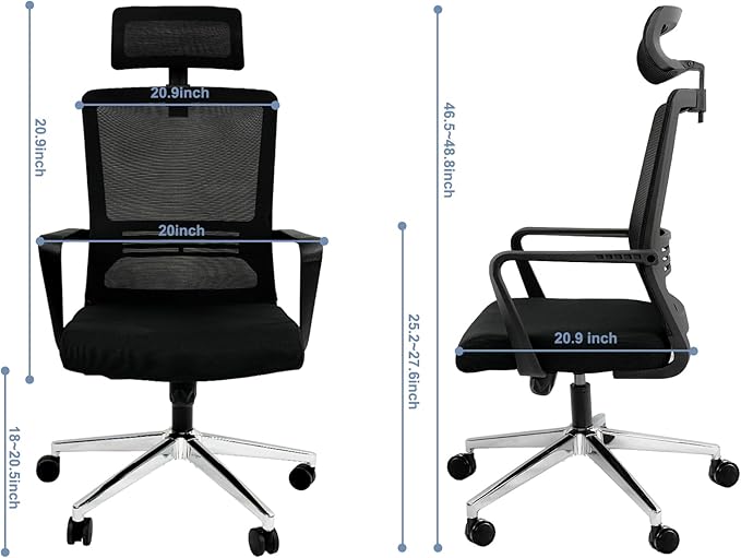 Ergonomic Office Chair,High Back Desk Chair with 3 Gear Tilting Backrest and Adjustable Headrest,400lbs Weight Capacity Integrated Metal Base with Swivel Wheels,Comfort Breathable Mesh