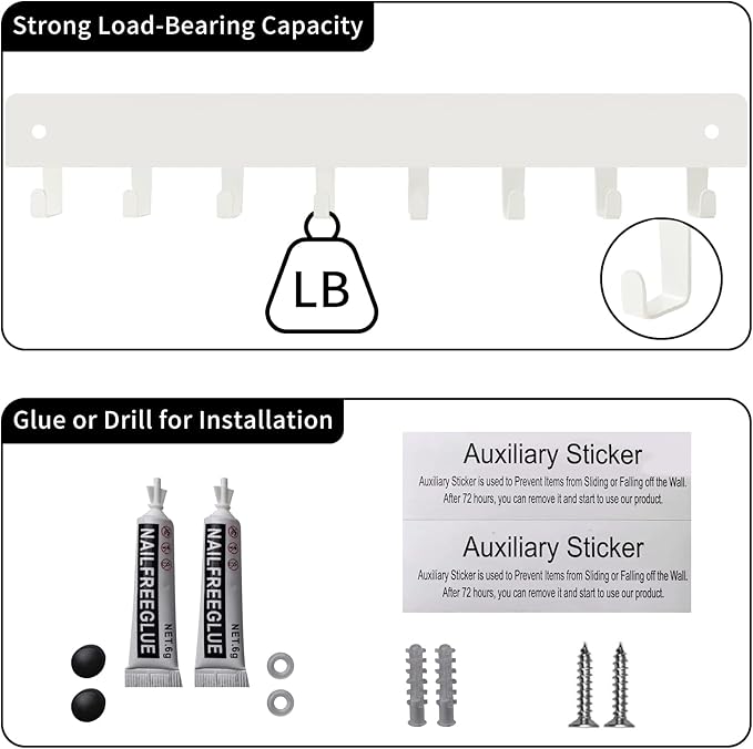 2 Pack Key Holder for Wall, Key Hooks with 8 Hooks Mount Keys on Wall, No Drilling Required, Holders Use for Living Room Kitchen Corridor Decor(White)