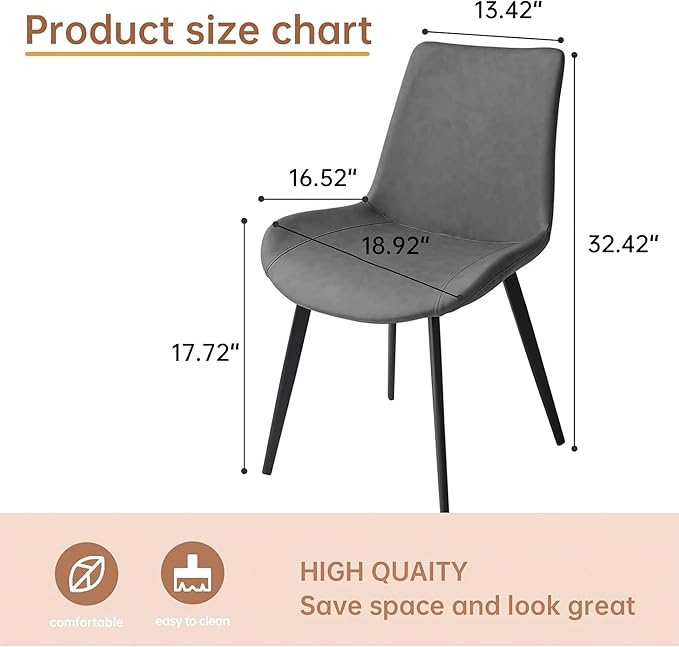 Dining Chairs Set of 4, Modern Dining & Kitchen Room Chairs, Upholstered Faux Leather Cushion Seat and Sturdy Metal Legs (4 Grey Chairs)