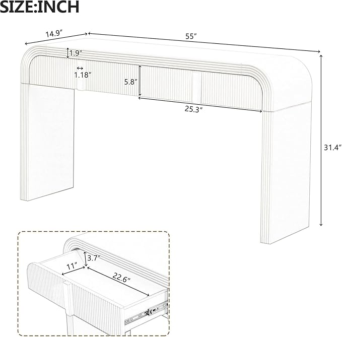 55'' Fluted Console Table with Storage Drawers, Wood Modern Curved Entryway Table with Storage for EntryWay, Hallway, Foyer (Navy Blue)