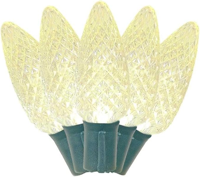 Novelty Lights 25 Feet 25 Light C9 Diamond Faceted LED String Lights, Warm White, Pre-Lamped Holiday Lights on Green Wire, UL Listed Indoor/Outdoor, Connectable End-to-End