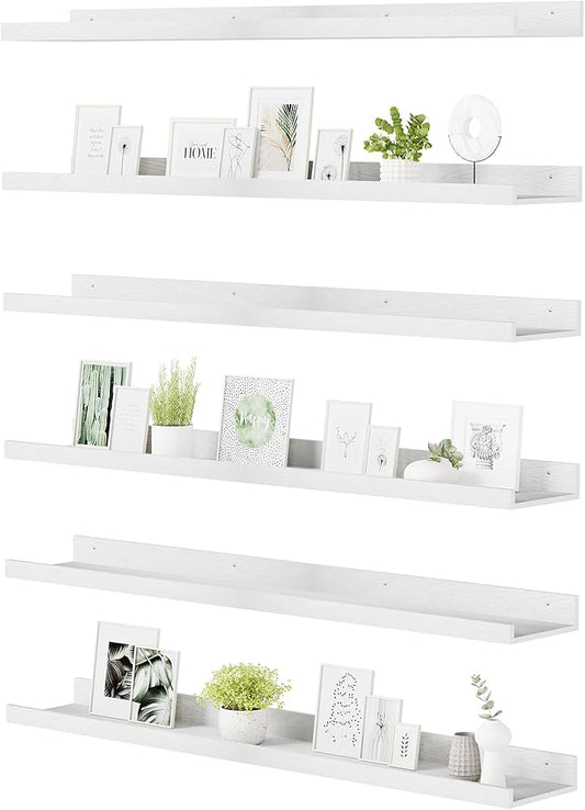upsimples Floating Shelves for Wall, 47.3 Inch Shelves for Decor Storage Set of 6, Wall Mounted Wood Shelf for Bedroom, Living Room, Bathroom, Kitchen, Long Picture Ledge Shelves, White