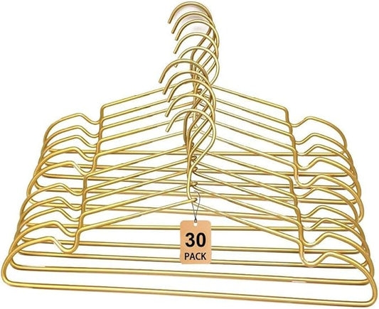 30 Pack Gold Matt Metal Wire Hangers Coat Suit Clothes Hangers with Notches,16.5" Heavy Duty Durable Hangers for Adult, Shirt Dress Pants Hanger Space Saving Legging Organizer