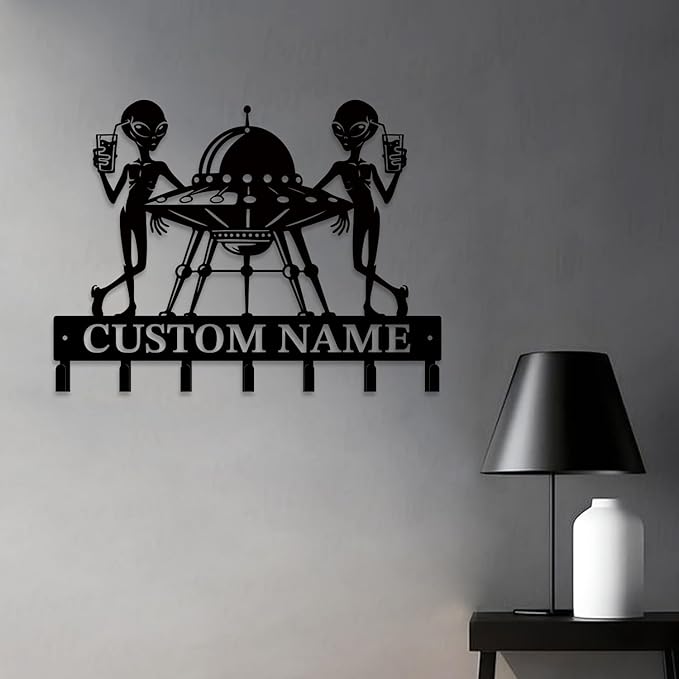 Personalized Custom Alien ET Metal Wall Keys Hooks,Clothes Hooks Alien ET Art coat racks,door holder,Black Alien ET decorations for home,Entrance doors,Hallway, Bedroom,Keys,Hats (Style K)