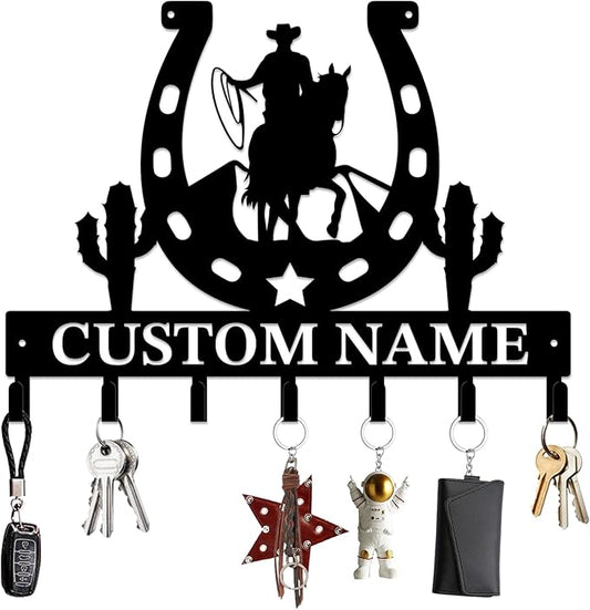 Personalized Custom Name West Cowboy Keys Hooks,Metal Cowboy Art Clothes Keys Hooks,Metal Cowboy Lover Wall Home Storage Decorative Keys Hooks,Key Holder Hooks for Wall (Style A)