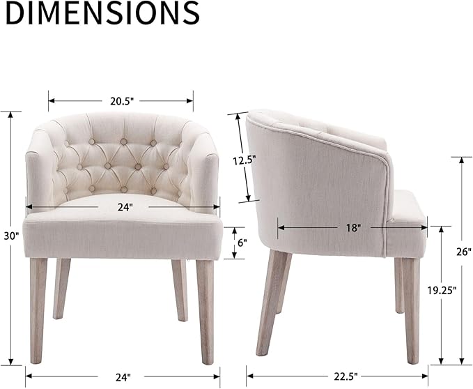 DUOMAY Modern Tufted Dining Chairs Set of 6, Linen Upholstered Side Chair, Comfy Accent Barrel Chair with Wood Legs for Home Kitchen Dining Room Living Room Restaurant, White