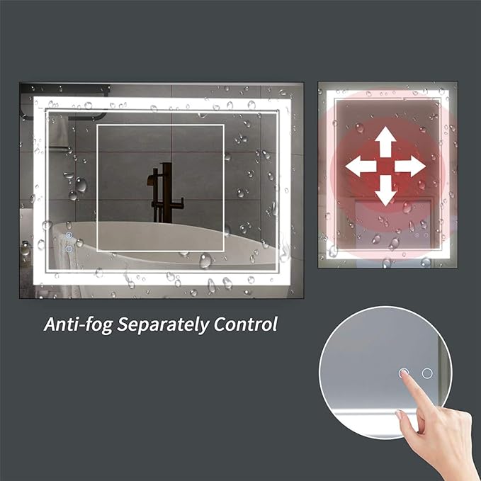 24" x 30" LED Bathroom Mirror LED Wall-Mounted Anti-Fog Mirror Bathroom Mirror with Lights LED Vanity Mirror Dimmable Lighted Bathroom Mirror