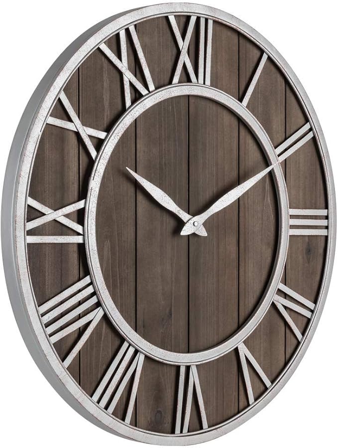 Oldtown Farmhouse Metal & Solid Wood Noiseless Wall Clock (Dark Brown, 36-inch)