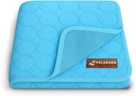 Pelsbarn Dog Cooling Mat- Ice Silk Summer Comfort, Self Cooling, Non-Slip Dog Pad, Durable & Washable, Mat for Extra Large Dogs 33" x 45", Support Shelter Dogs with Every Purchase (Blue)