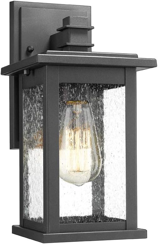 Emliviar Outdoor Wall Sconce, 1-Light Exterior Wall Lantern in Black Finish with Clear Seeded Glass, OS-1803EW1
