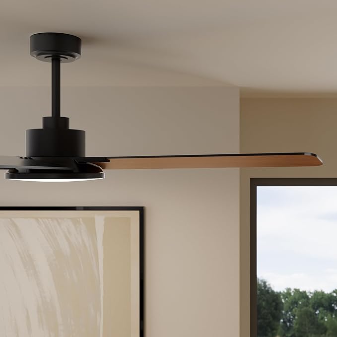 44 Inch Ceiling Fans with Lights and Remote Control, Modern Ceiling Fan with Dimmable LED, 6 Speeds, Timer, Quiet Reversible DC Motor, Black Ceiling Fan for Bedroom, Living Room and Kitchen