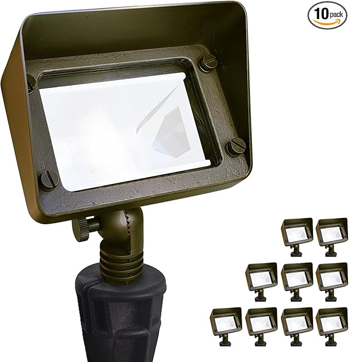 COLOER Brass Rectangular Flood Lights 10-Pack Without Blub, 12V Low Voltage Landscape Floodlights for Outside, Outdoor Wall Lights Illuminating Signs, Walls and Plant Material