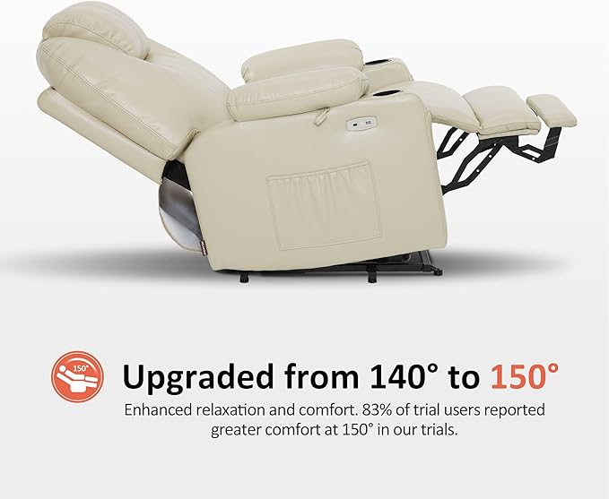 MCombo Extra Wide Power Lift Recliner Chair for Elderly, Lift Chair with Heat and Massage for Big People, USB&Type C Ports, Cup Holders, Faux Leather R7045 (Cream White, Medium-Wide)