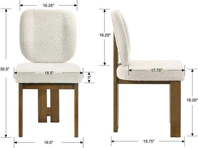Modern Farmhouse Dining Chairs Set of 4, Boucle Upholstered Wooden Kitchen Chairs with Back, Walnut Wood Legs, Beige