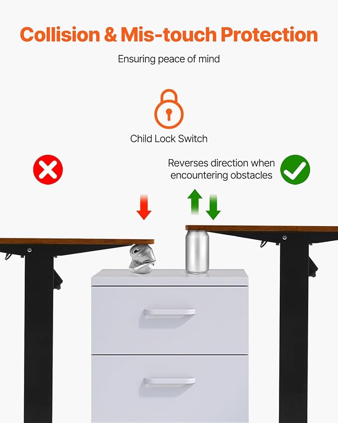 VEVOR Height Adjustable Desk, 55.1 x 23.6 in, Support 180 lbs, Electric Standing Desk with 3 Memory Presets, Sturdy Dual Metal Frame, Versatile Computer Sit Stand up Desks, Suitable for Home Office