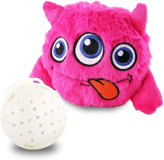 Petbobi Interactive Dog Toys Monster Active Ball for Dogs with Batteries, Self Moving Balls and Plush Cover for Small & Medium Dogs to Chase, Dog Toy Squeaky Crazy Bouncer Ball, Pink Bobby