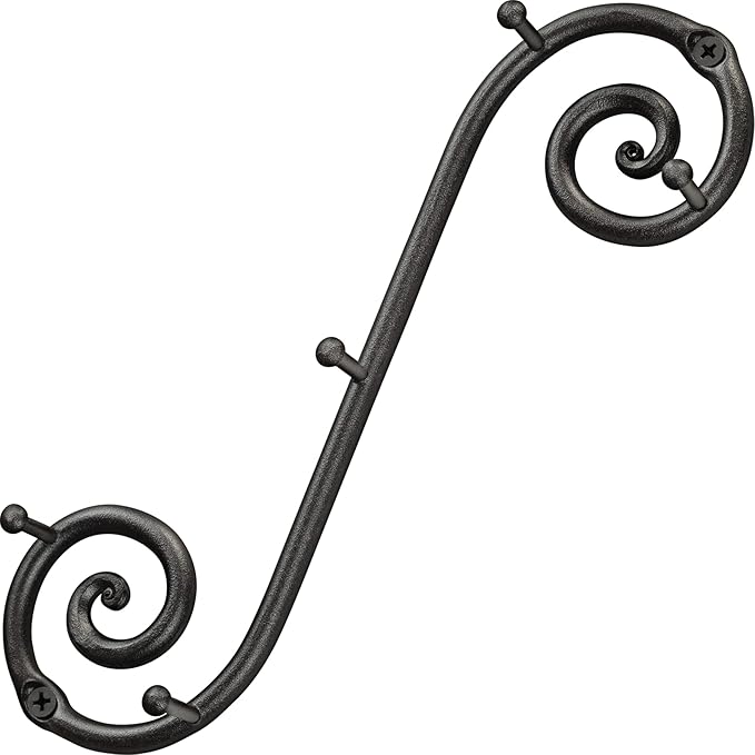 RTZEN Farmhouse Small Key Holder for Wall - Handcrafted Swirl Decorative 5 Key Hooks for Home Entryway - Wrought Iron Wall Mount Rack Purse Coat and Leash Holder or Organizer (Vertical Black)