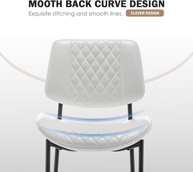 Modern Dining Chairs Set of 6, Leather Dining Chair with Metal Legs, Upholstered Dining Room Chairs for Dining Room, Kitchen, Vanity (White)