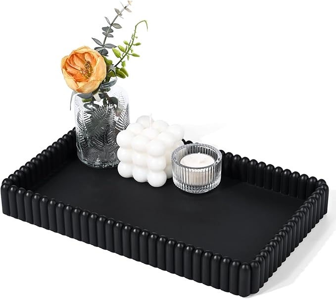 Rectangular Tray for Coffee Table,Modern Decorative Tray,Black Concrete Trays,Home Dining Centerpiece Decor,Decorative Trays for Dining Table,Living Room,Kitchen,Counter