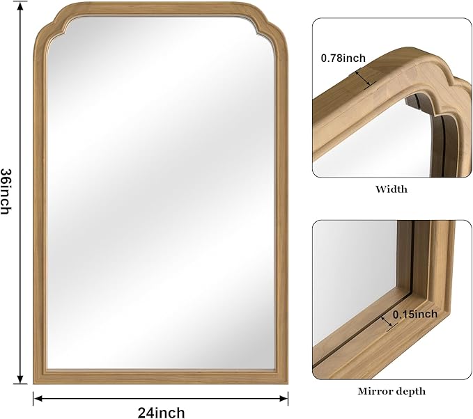 WallBeyond 24" x 36" Natural Wood Mirror for Wall Mounted, Rustic Wood Frame Wall Mirrors Decorative for Living Room or Bathroom Mirror (Natural Color)