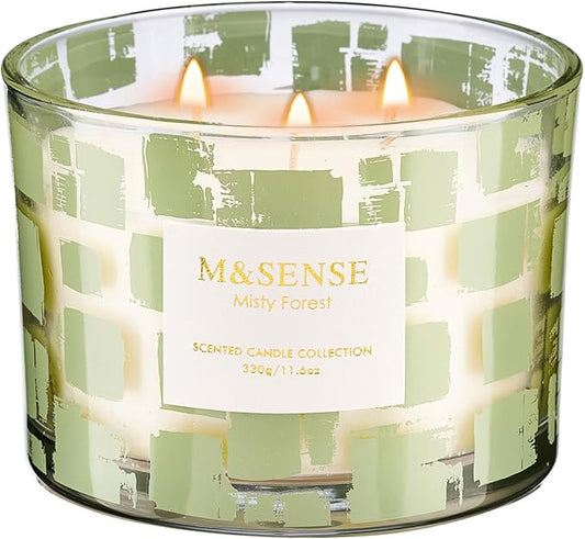 M&SENSE Misty Forest Scented Candle,11.6oz Natural Soy Wax Non Toxic, 3 Wick Jar Candle, Up to 60 Hours Burn time, Home Decor Housewarming Gift for Women and Men