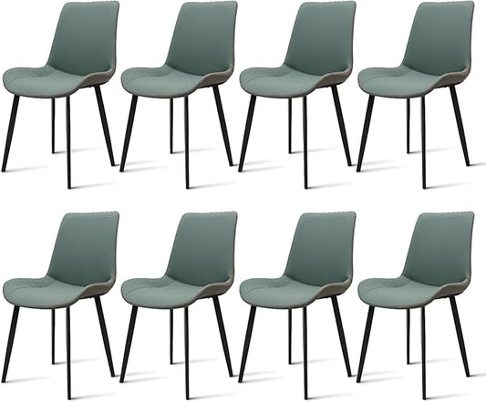 Dining Chairs, Modern PU Leather Dining Room Chair with Sturdy Metal Legs, Upholstered Seat Dinner Chairs Accent Side Chairs for Indoor Kitchen Living Room (Green & Dark Grey, Set of 8)