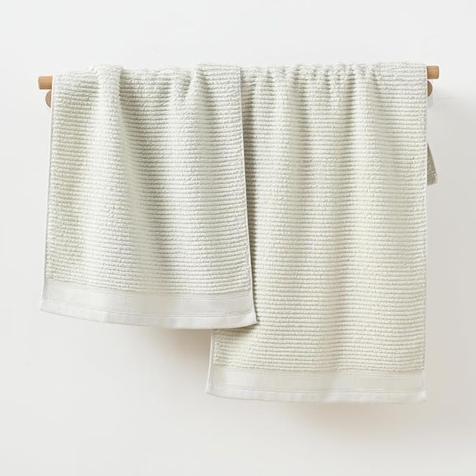 YiLUOMO White Hand Towel Set of 2 Soft Ribbed Striped Pattern 100% Cotton Absorbent Decorative Towel for Bathroom 13 x 29 Inch