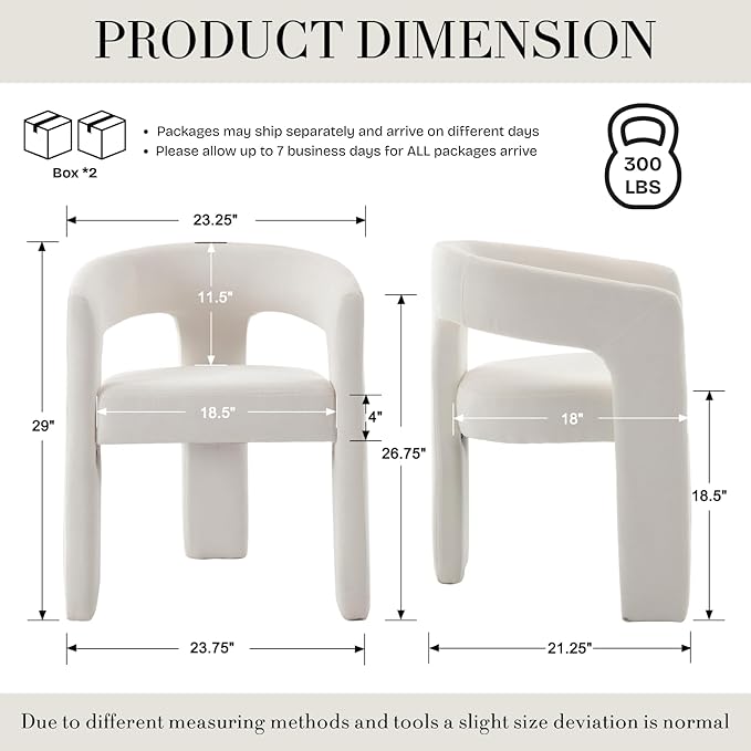 Modern Chenille Dining Chairs Set of 2, Upholstered Barrel Chairs with Arms Comfy Accent Side Chairs for Living Room/Dining Room/Reception, Beige