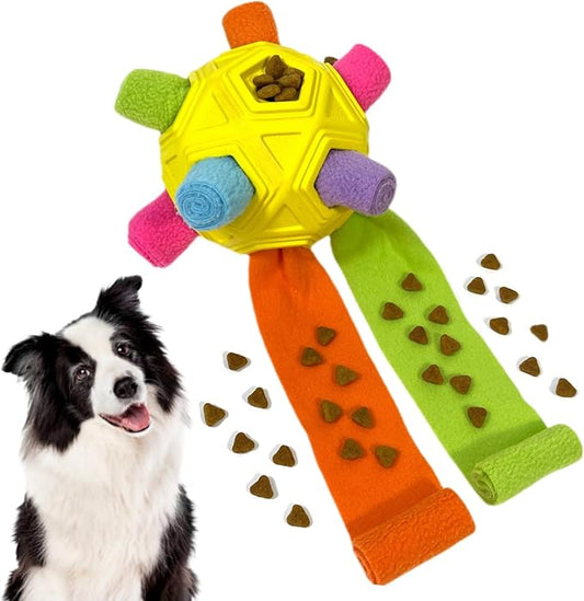 Snuffle Ball for Dog Toys Unbreakable Upgrade Ball Interactive Toy Foraging Snuffle Mat Puppy Treat Dispenser Slow Feeder Dog Puzzle Toys for Small, Medium, Large Pets (Yellow Colorful)