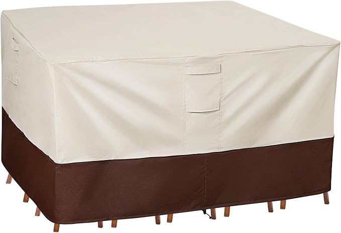 Vailge Waterproof Patio Furniture Set Cover with Padded Handles, Patio/Outdoor Table Cover, Patio/Outdoor Dining Square Table Chairs Cover(Medium,Beige & Brown)
