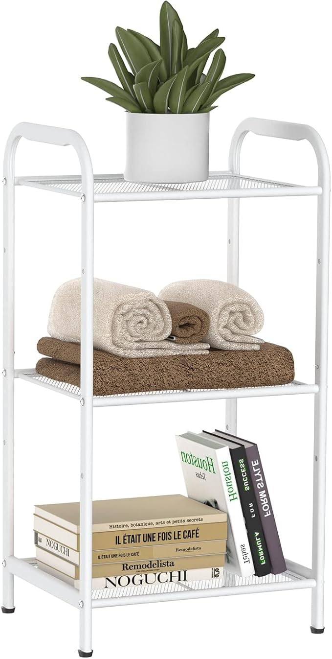 MAX Houser Storage Rack with Shelf,Industrial Style Extendable Plant Stand, Standing Shelf Units for Kitchen, Bathroom, Office,Living Room, Balcony, Kitchen (White, 3 Tier)