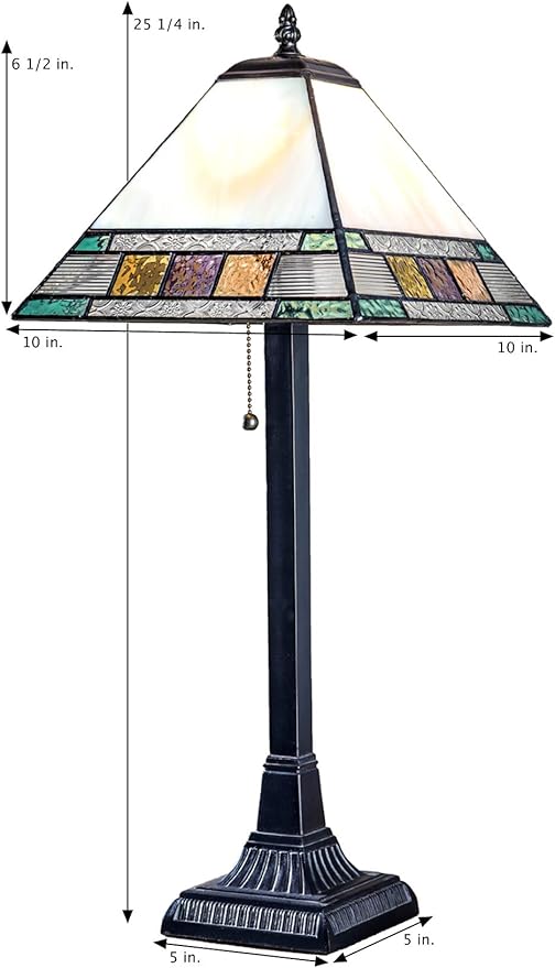 J Devlin Lam 691 TB Tiffany Stained Glass Mission Table Lamp Blue, Amber, Purple, Green, Peach