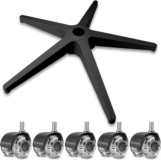 Sytopia 28" Office Chair Base Replacement with Wheels (Set of 5), 2600 lbs Heavy Duty Gaming Desk Chair Base, Smooth & Quiet Casters, Black